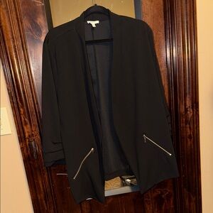 Maurices Black Open-Front Blazer with Silver Zip Details